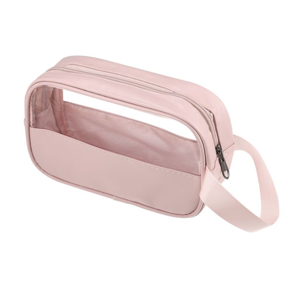 Large Travel Zipper Clear Portable Makeup Organizer Toiletry Bag Pink